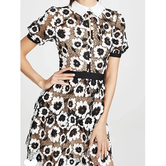 NWT Self Portrait Abstract Floral Guipure Mini Dress Runs Small*